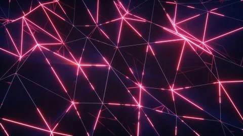 Abstract motion background. Low-poly dark waving surface with glowing red lig 스톡 일러스트