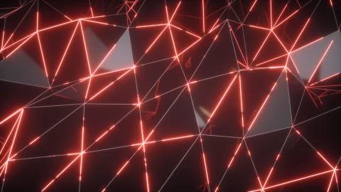 Abstract motion background. Low-poly dark waving surface with glowing red lig 스톡 일러스트