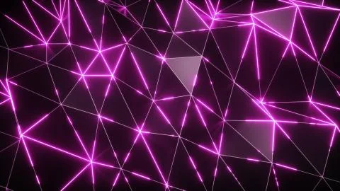 Abstract motion background. Low-poly dark waving surface with glowing pink li 스톡 일러스트