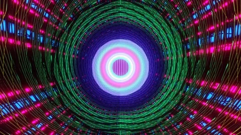 Abstract motion background. Neon lights. Glowing dots spiral tunnel Video stock 256795126