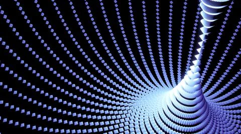 Abstract motion background of spinning spheres forming swirl, seamless loop Stock Illustration