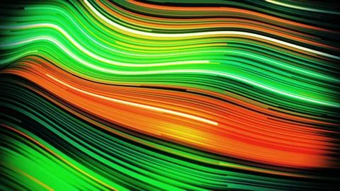 Abstract Motion Blur of Green and Orange Glowing Fiber Optic Lines Stock Illustration