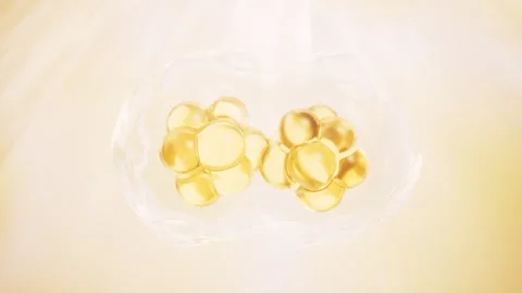 Abstract motion of dividing cells or molecules in a clear fluid with golden.. Stock Footage 332390347
