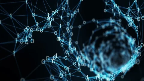 Abstract Motion - A Flying Through Digital Binary Plexus Tunnel Alpha Matte Stock Footage 73748067