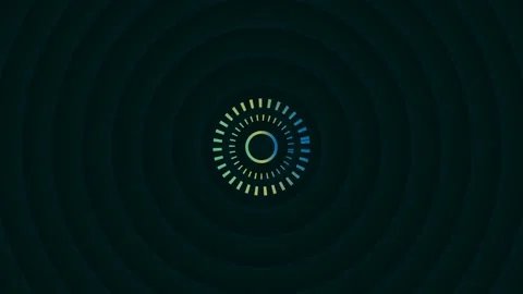 Abstract motion graphic featuring a rotating digital circle and concentric dark Stock Footage 346862553