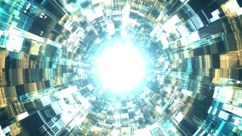 Abstract motion graphic futuristic sci fi circle tunnel with particle grid. Stock Footage 130851347