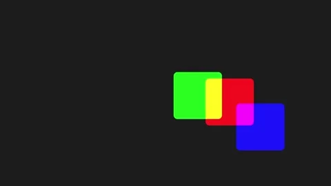 Abstract motion graphic of overlapping RGB colored squares on dark background Video stock 336388741