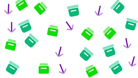 Abstract motion graphic pattern with green jars and purple arrows on white Stock Footage 344909253