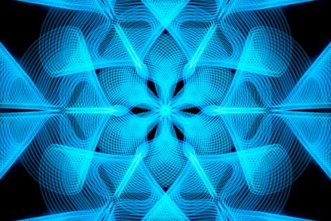 Abstract motion graphics with colored blue spirals and fractals on a black ba Stock Photos