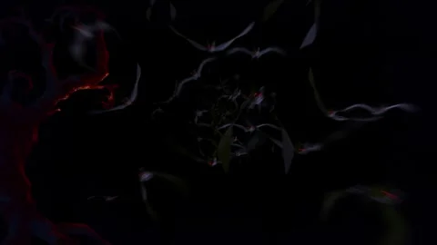 Abstract Motion Graphics Featuring Glowing Red Particles Floating in a Dark Stock Footage 338369027