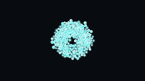Abstract motion graphics featuring glowing blue bubbles forming a circular .. Stock Footage 341426987