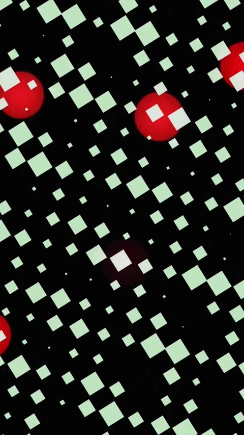 Abstract Motion Graphics: Red Spheres and Green Squares on Black Background Video stock 340332205