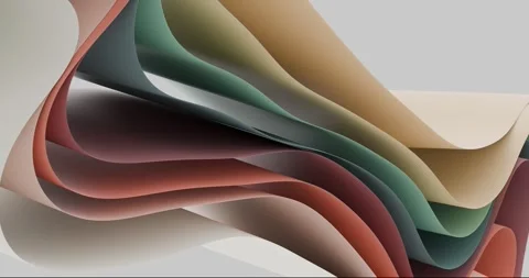 Abstract motion of layered waves in red, green, and beige, creating a fluid.. Stock Footage 302656388
