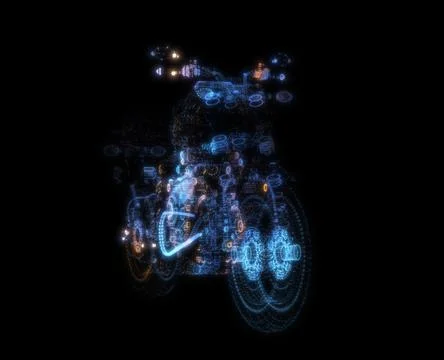 Abstract motorcycle consisting of glow points and lines. 3d illustration 库存插图
