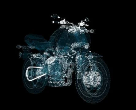 Abstract motorcycle consisting of glow points and lines. 3d illustration Stock Illustration