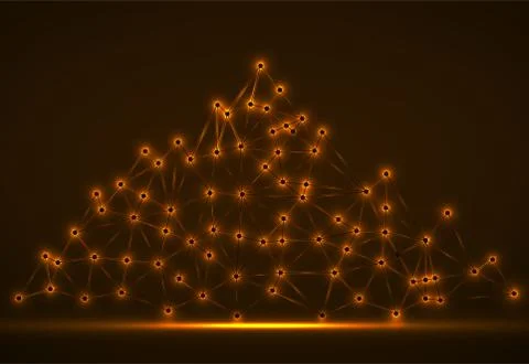 Abstract mountain of glowing lines and dots. Polygonal mountain Stock Illustration