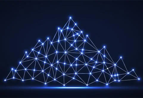 Abstract mountain of glowing lines and dots. Polygonal mountain Stock Illustration