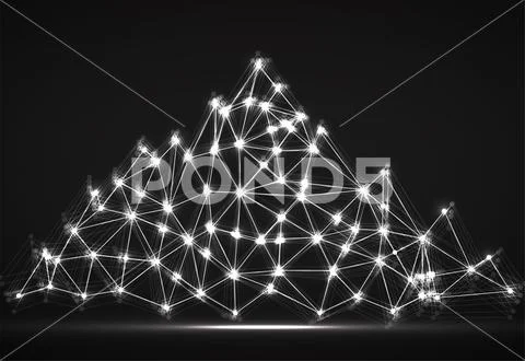 Abstract mountain of glowing lines and dots. Polygonal mountain Stock Illustration