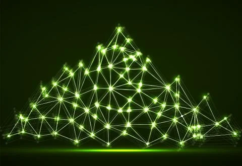 Abstract mountain of glowing lines and dots. Polygonal mountain Illustrazione stock
