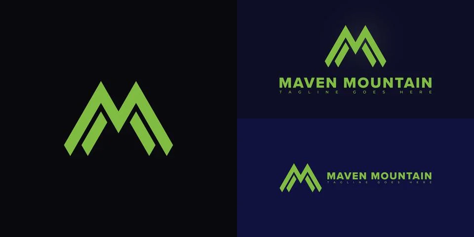 Abstract mountain initial letter M or MM in green color Stock Illustration