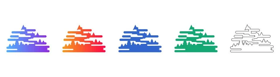 Abstract Mountain Landscape Icon Set Stock Illustration