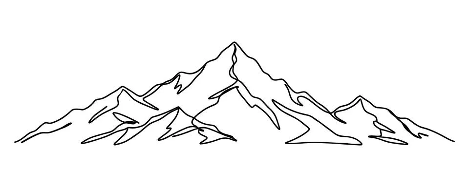 Abstract mountain range landscape background. Simple line drawing of mounta.. Stock Illustration