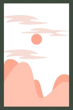 Abstract Mountain wall art vector. Earth tones landscape background with sun. Stock Illustration