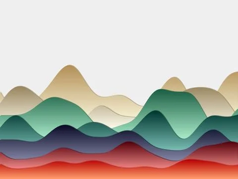 Abstract mountains background. Curved layers in contrast red green brown co.. Stock Illustration