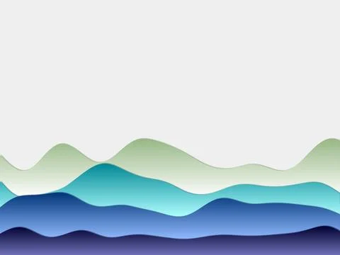 Abstract mountains background. Curved layers in yellow green blue colors. P.. Illustrazione stock