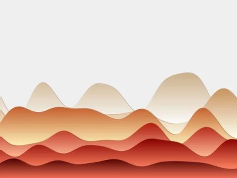 Abstract mountains background. Curved layers in orange red colors. Papercut.. Illustrazione stock