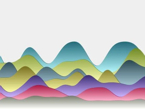 Abstract mountains background. Curved layers in vivid colors. Papercut styl.. Ilustração Stock
