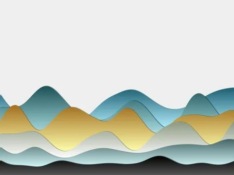 Abstract mountains background. Curved layers in blue green colors. Papercut.. Stock Illustration