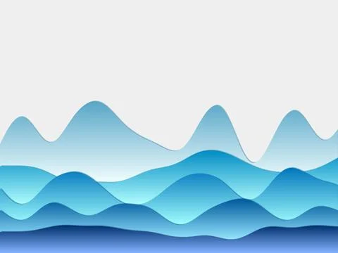 Abstract mountains background. Curved layers in light blue colors. Papercut.. Stock Illustration