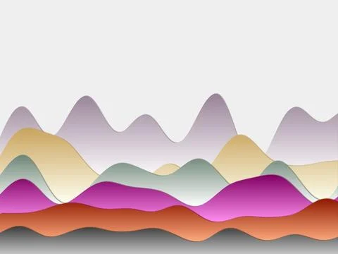 Abstract mountains background. Curved layers in accent colors. Papercut sty.. Illustrazione stock