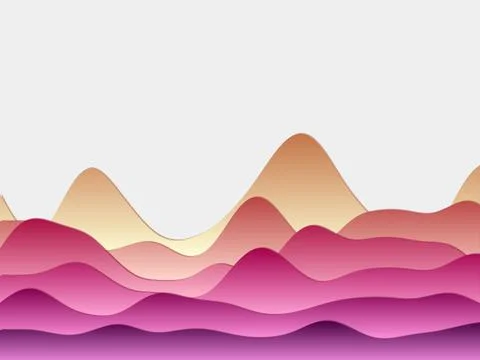 Abstract mountains background. Curved layers in sunset dark colors. Papercu.. Stock Illustration