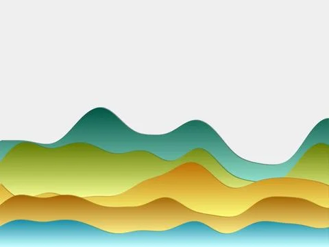 Abstract mountains background. Curved layers in contrast blue orange green .. Illustrazione stock