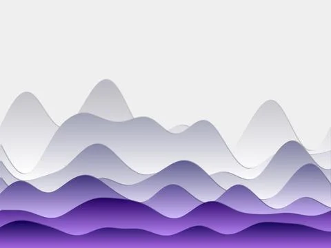 Abstract mountains background. Curved layers in purple colors. Papercut sty.. Illustrazione stock