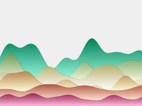 Abstract mountains background. Curved layers in teal pink colors. Papercut .. Stock Illustration