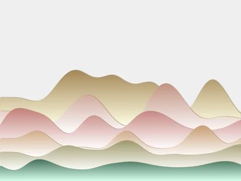 Abstract mountains background. Curved layers in soft green pink brown color.. Stock Illustration