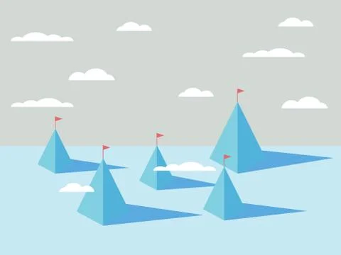 Abstract mountains backgrounds with flags on tops. Business concept of success Stock Illustration