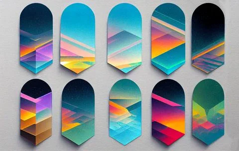 Abstract mountains or lines in different colors. Holographic stickers and labels Illustrazione stock