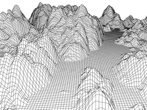 Abstract mountains range  background. 3D terrain grid isolated. Stock Illustration