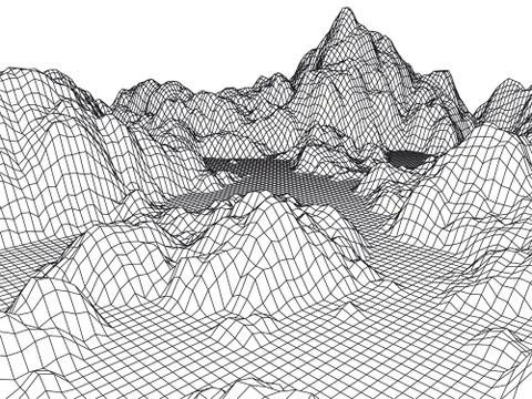 Abstract mountains range mesh background. 3D terrain grid isolated. Stock Illustration