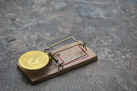Abstract mouse trap with cryptocurrency Bitcoin Stock Photos