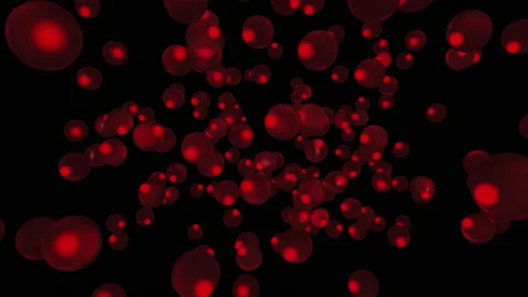 Abstract movement of red particles similar to fish eggs on black background Stock-Footage 147029742