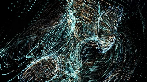 Abstract the movement of small ordered particles in space. Vidéo 112862961