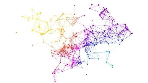 Abstract moving background. Connected colorful dots on a white background. Stock-Footage 97935633