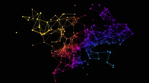 Abstract moving background. Connected colorful dots on a dark background. Vidéo 97937031