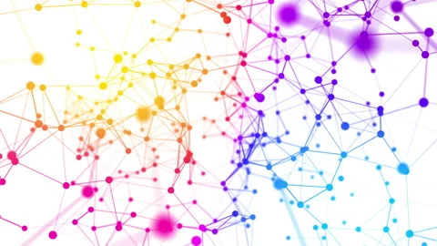 Abstract moving background. Connected colorful dots on a white background. Видео 97938312