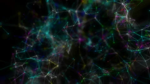 Abstract moving background. Connected colorful dots on a dark background. Stock Footage 105423676